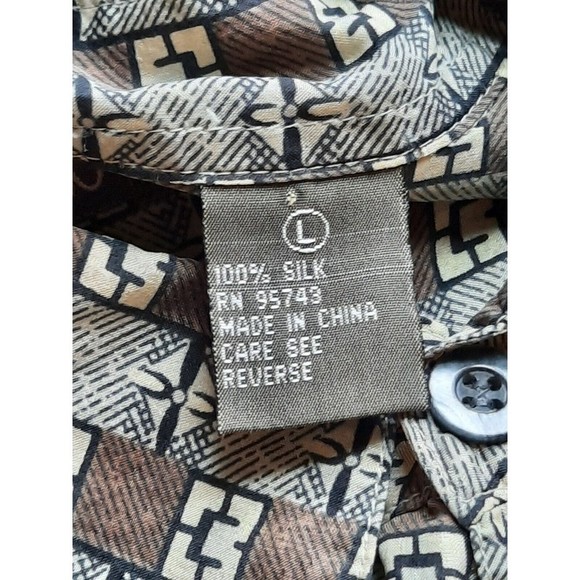 Silk Icon 100% Silk Geometric SHORT SLEEVE BUTTON UP SHIRT Large L - Picture 5 of 6